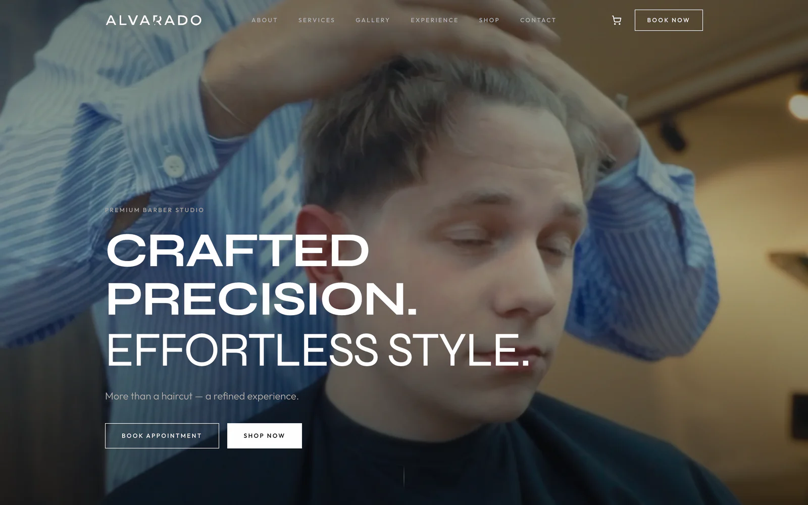 Screenshot van de website van Alvarado Cuts, premium barber studio in Utrecht