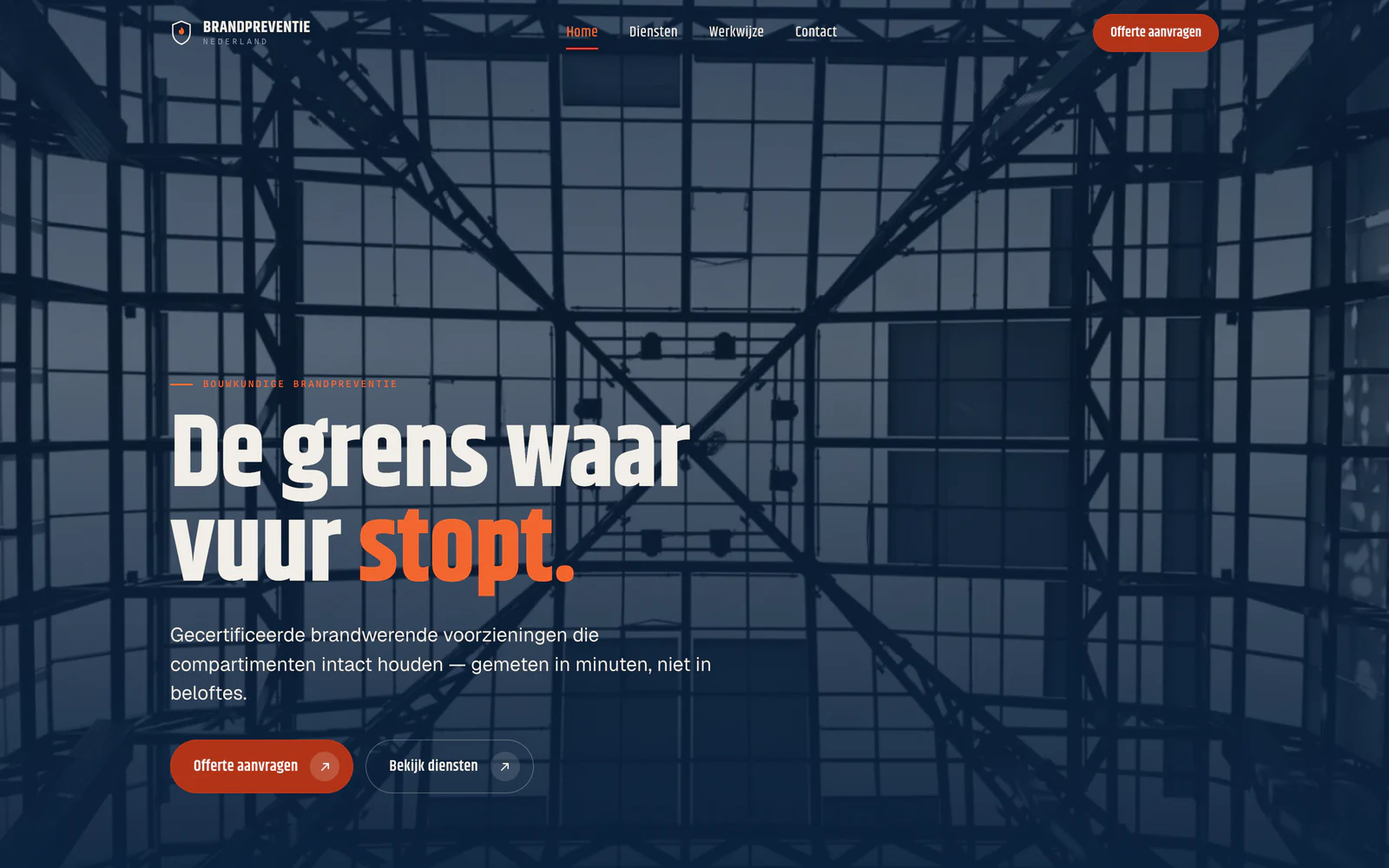 Screenshot van de website van Brandpreventie Nederland, bouwkundige brandpreventie