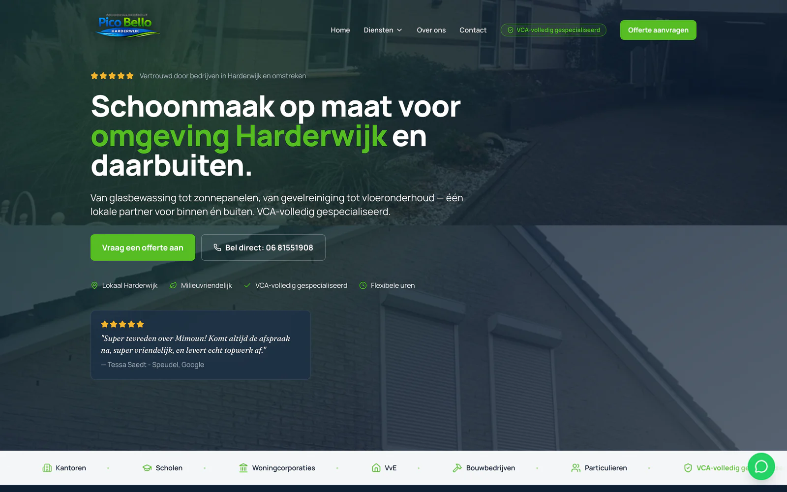 Screenshot van de website van Schoonmaakbedrijf Pico Bello in Harderwijk