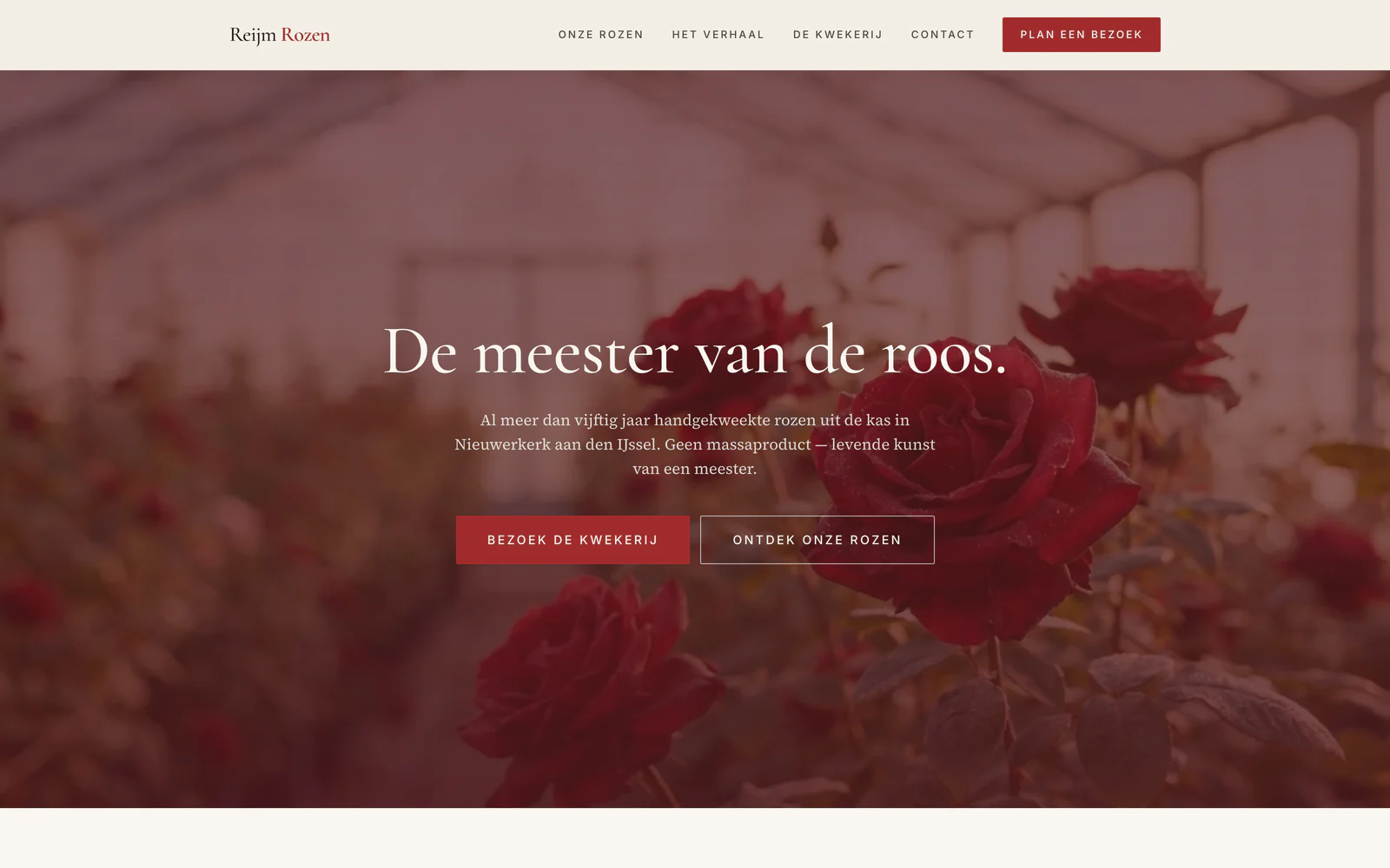 Screenshot van de website van Reijm Rozen, rozenkwekerij in Nieuwerkerk aan den IJssel